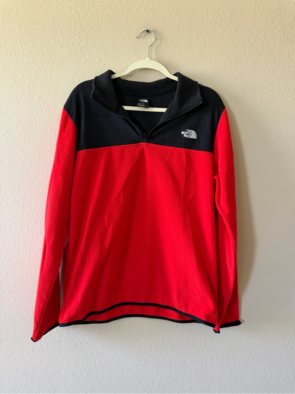 The North Face Black and Red Fleece Pullover with White Logo